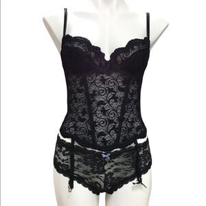 Victoria’s Secret Black Lace Bustier Vintage 90s Good Condition Size Small
